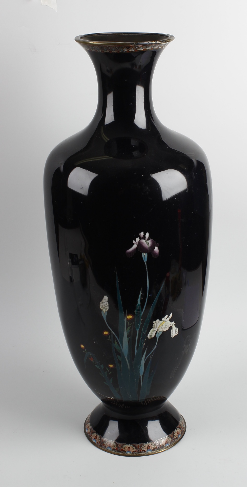 A good large Japanese Meiji period cloisonne vase. Of ovoid form with tall flared neck and footed - Image 2 of 2