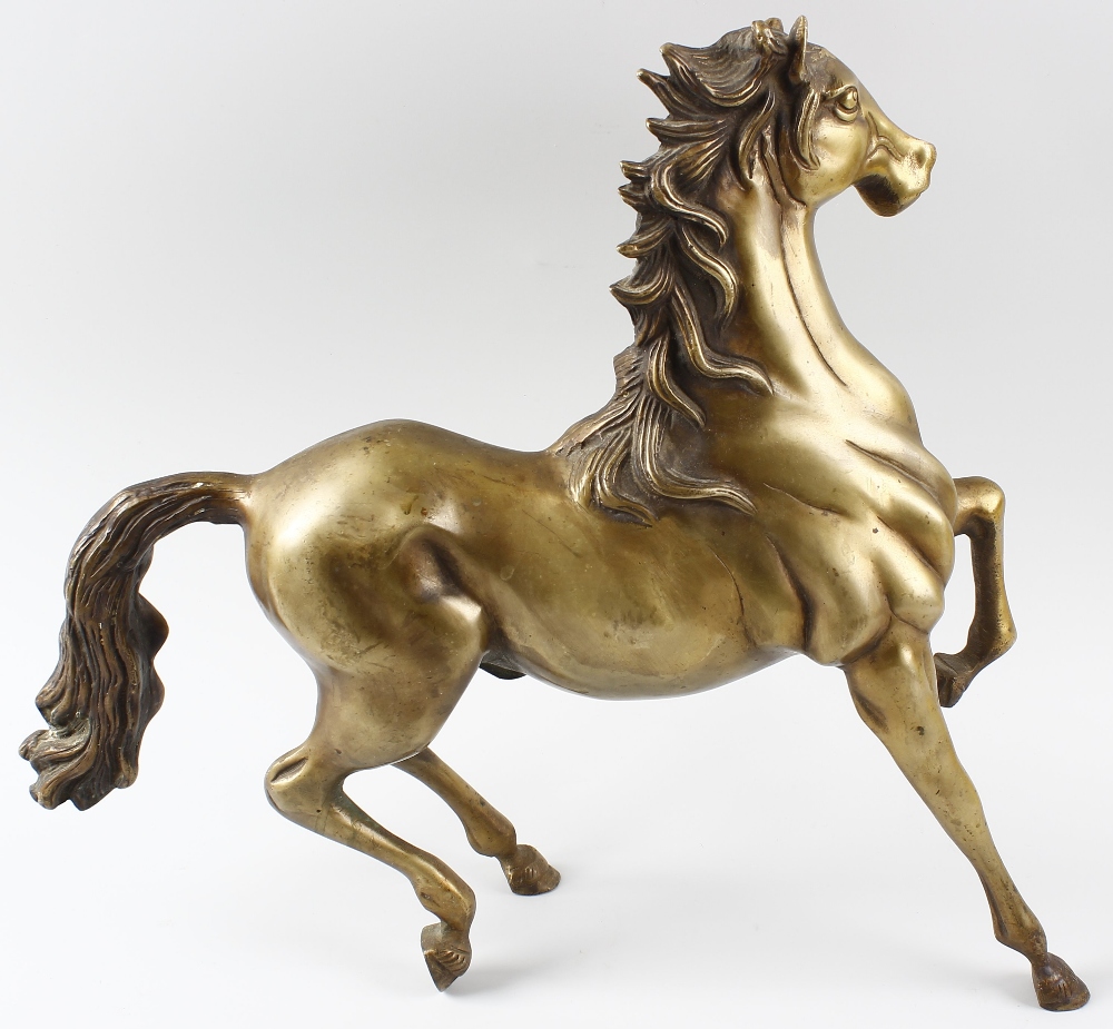 A modern bronze figure of a horse. Modelled in stylised rearing stance with flowing mane and tail, - Image 2 of 2