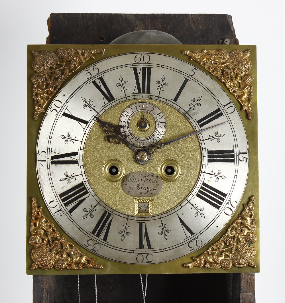 A fine William and Mary or Queen Anne walnut-case 8-day brass dial longcase clock John Warner (I - Image 3 of 7