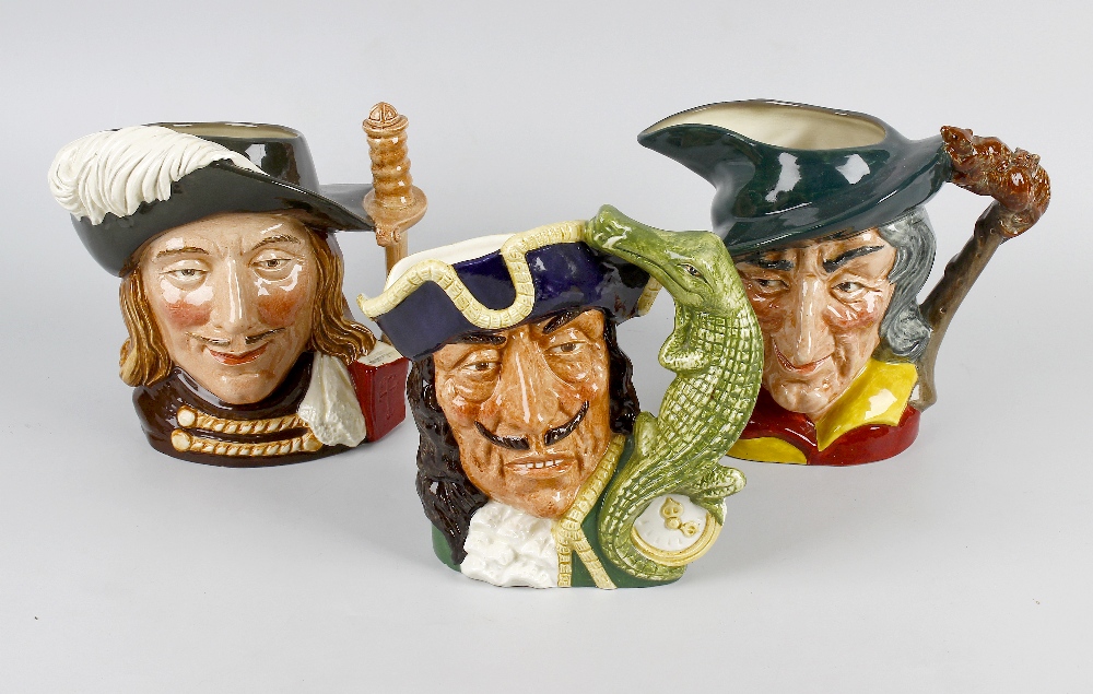 A group of four large and five small Royal Doulton character jugs Comprising: Capt. Hook D6597,