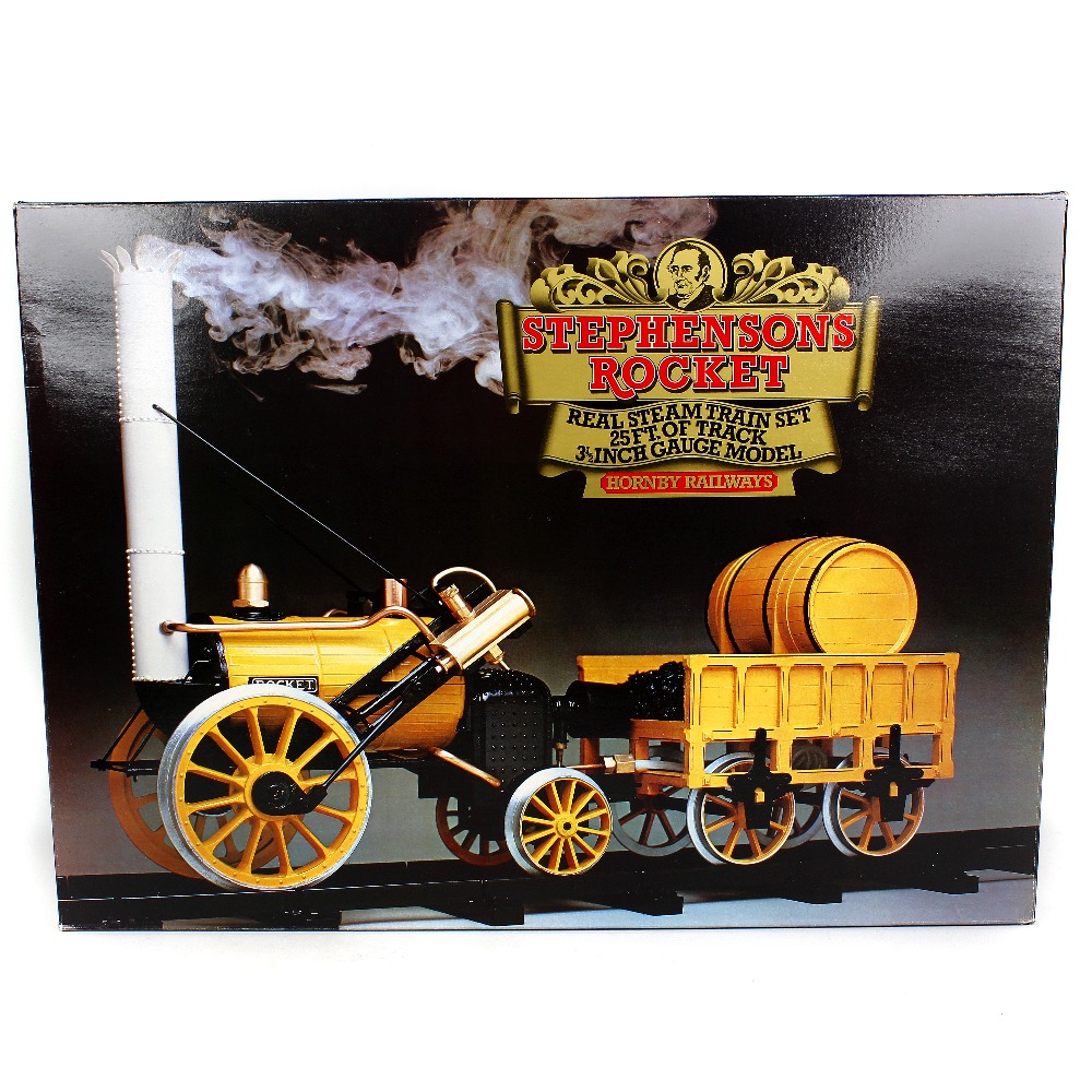 A Hornby 3.5 gauge live steam model railway Stephensons Rocket locomotive and tender in original