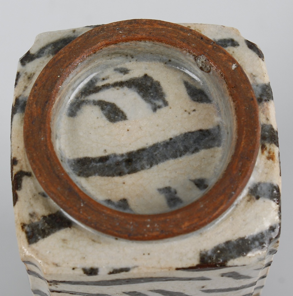 An unusual Japanese studio pottery vase in the manner of Shoji Hamada, of tall square section with - Image 2 of 2