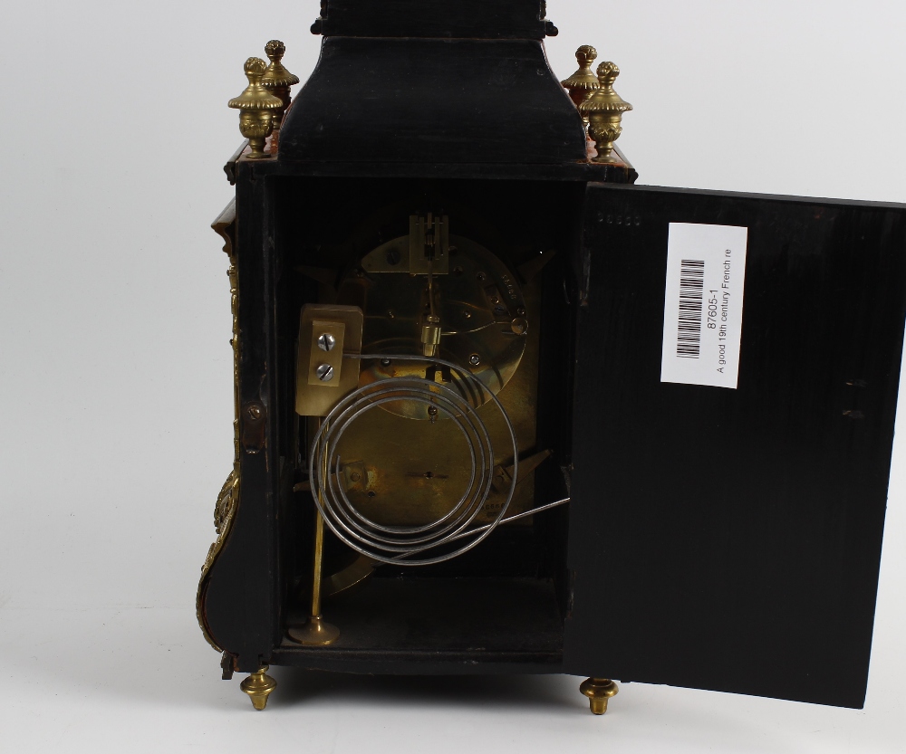 A good 19th century French red tortoiseshell mantel clock The break-arched brass dial with enamel - Image 2 of 2