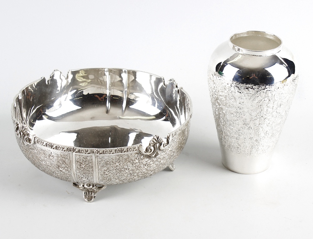 A selection of continental silver, silver plate and metal items, to include a circular bowl having