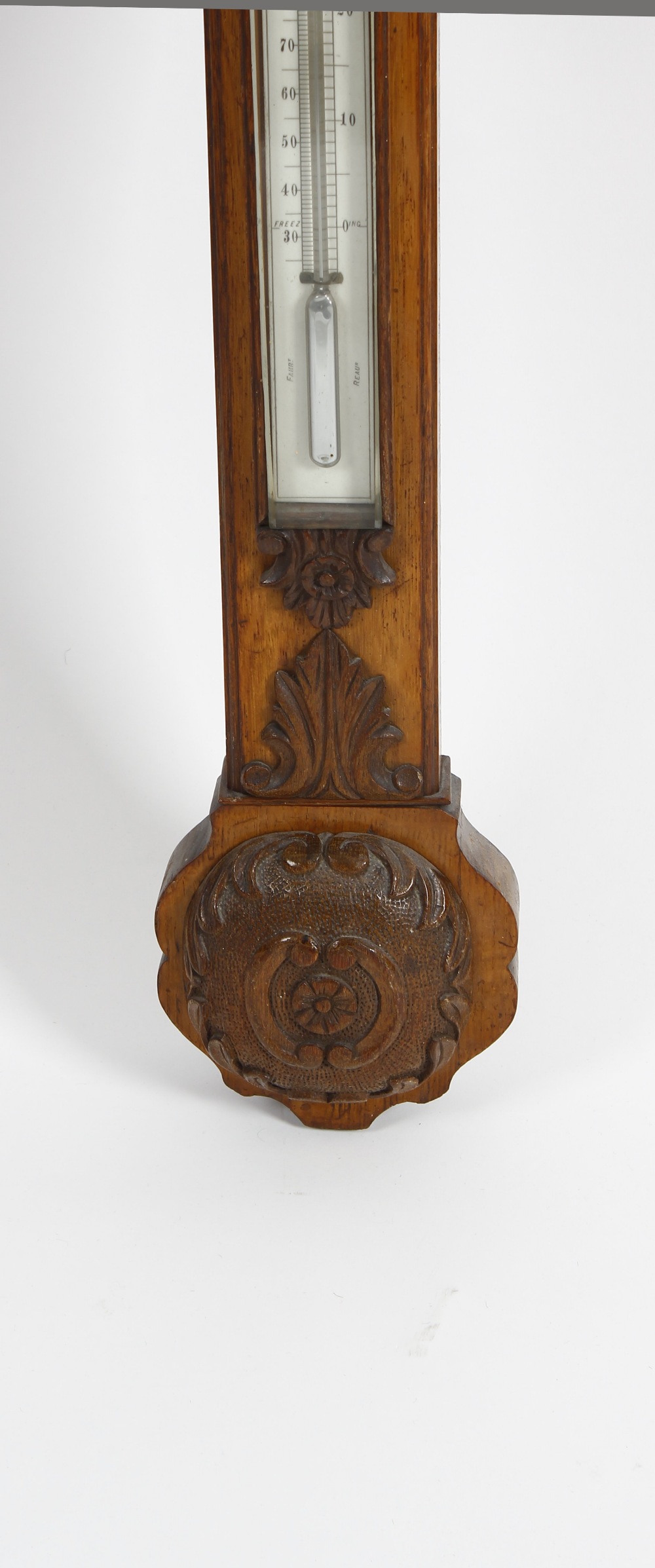 A late Victorian carved oak stick barometer Hill, Birmingham The break-arched and flowerhead- - Image 3 of 3