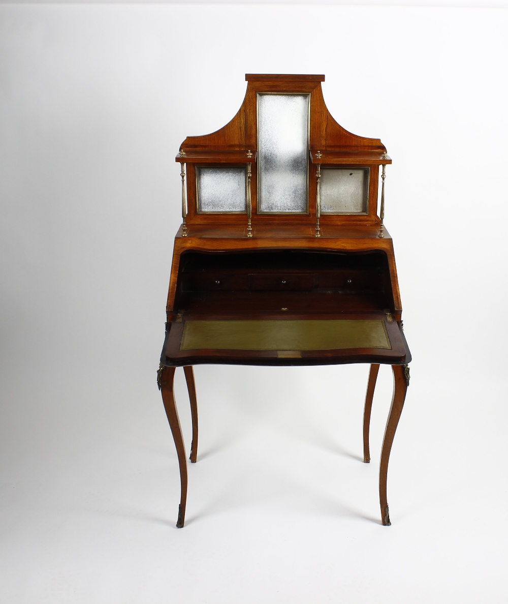 An inlaid rosewood bureau de dame. Circa 1900, the shaped superstructure with central long mirror - Image 2 of 2