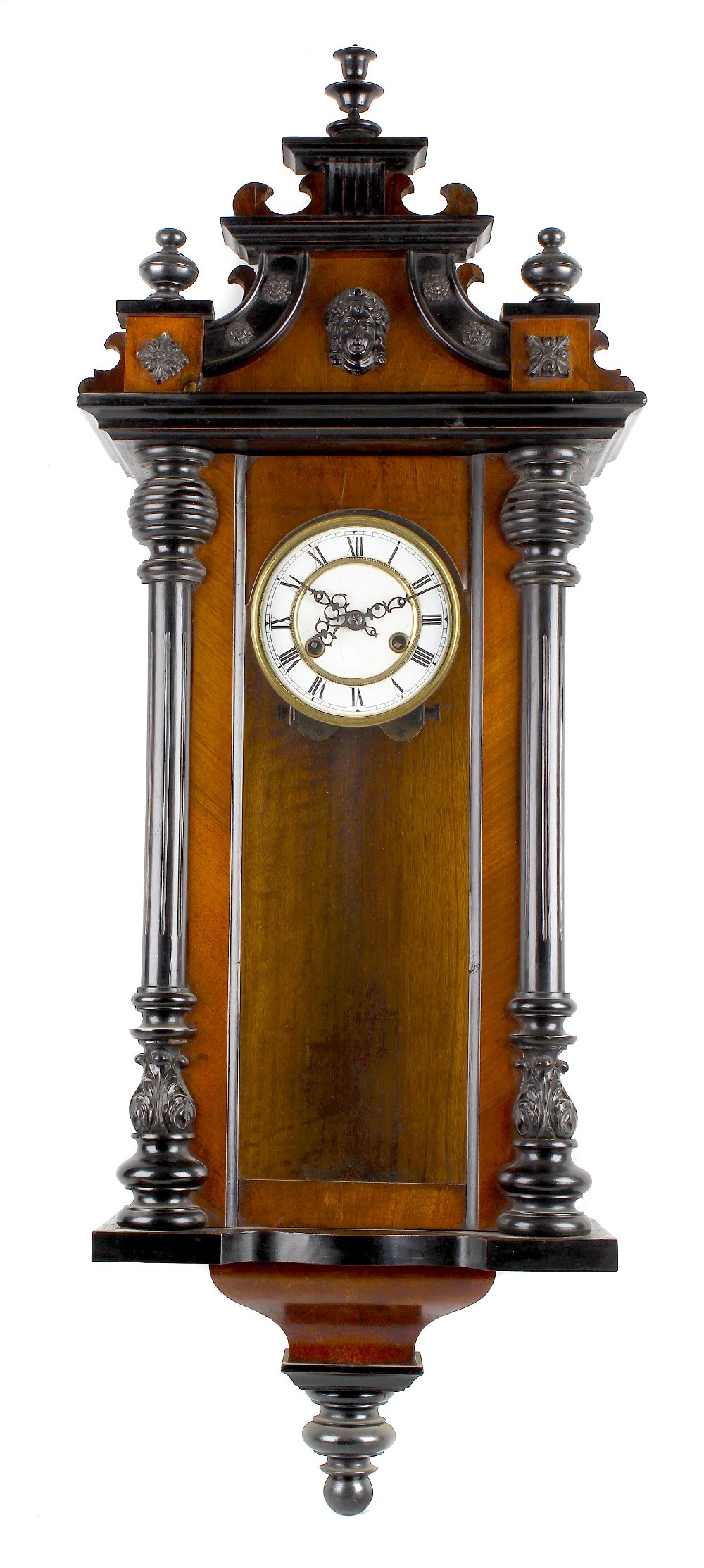 A walnut and ebonised spring-driven Vienna wall clock With white Roman dial and two-train movement