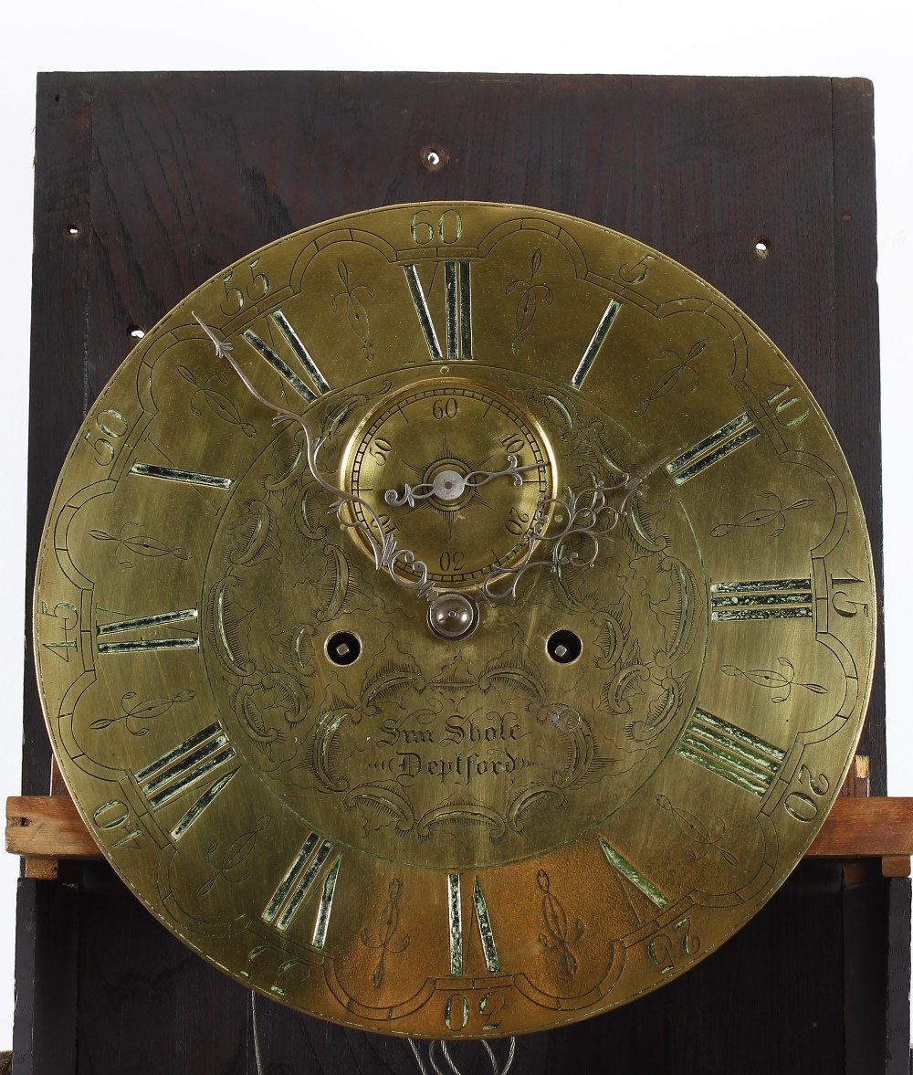 An early 19th century oak and mahogany-cased 8-day brass dial longcase clock Simeon Shole, Deptford, - Image 2 of 5