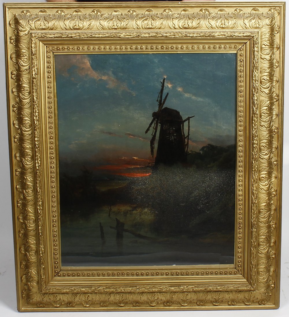 Ex Tommy Tranter Collection: A late 19th century oil on canvas Rural landscape with a windmill at - Image 2 of 3