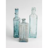 Two boxes containing a large collection of assorted glass bottles Principally antique condiment