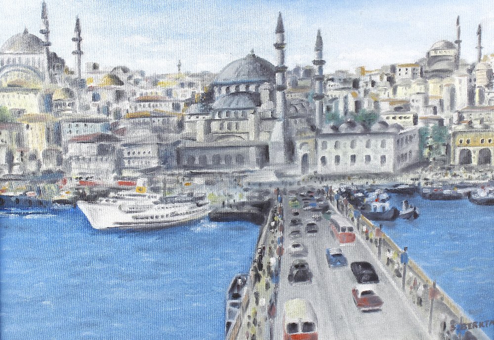 Turkish School, (20th century)View of Istanbul with Hagia Sophia from the river Oil on