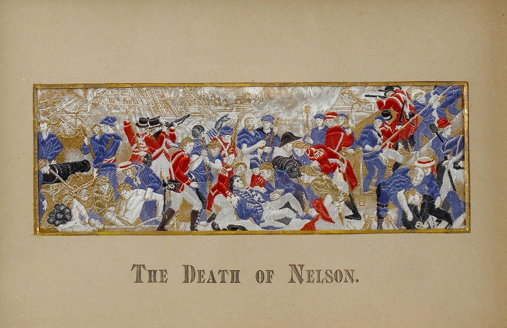 An oak framed and glazed StevengraphThe Death of Nelson (Battle of Trafalgar)Image 2.25 x 7 (5.5