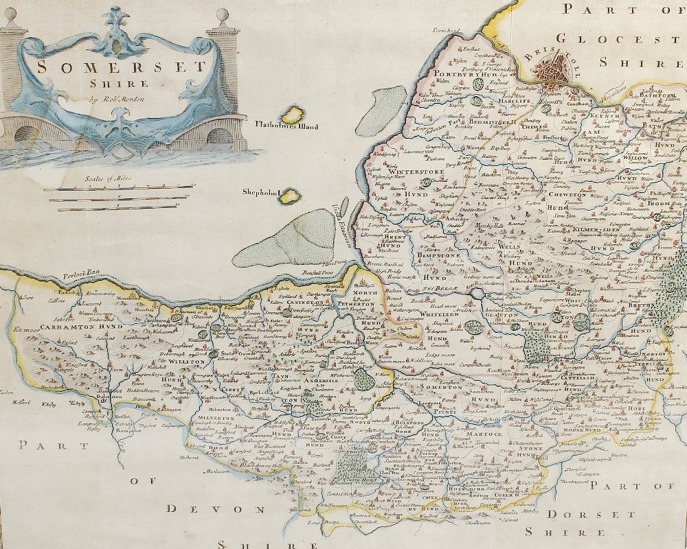 Two printed maps of Somerset, the first a printed 'Saxton's Map of Somerset, 1575, (British - Image 2 of 2