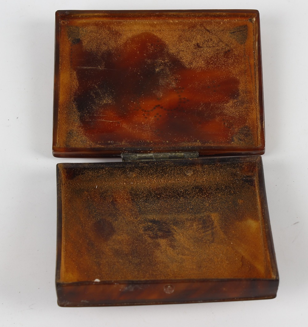 A tortoiseshell and piquework love token box. Of rectangular form with central dotted heart, with - Image 2 of 2