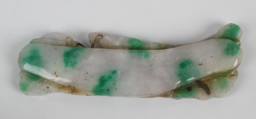 A carved jade handle or scroll-weight Modelled with assorted fruit amidst scrollwork, of pale - Image 2 of 2