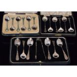 Three cased sets of teaspoons to include