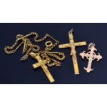 A hallmarked 9ct pendant crucifix, toget