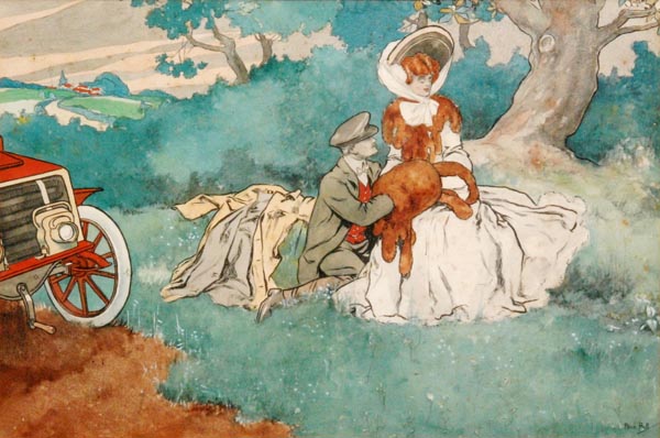 Rene Bull (1872 - 1942) - The Romance of Motoring, watercolour, signed and dated 1903, framed,