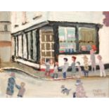 Fred Yates (1922 - 2008) - The corner shop, possibly St.Ives, oil on board, signed, framed, 20.