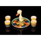 Clarice Cliff - Mondrian - Mr Duck - A Mr Duck egg cup set circa 1929,