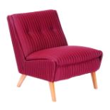 Ernest Race - A 'Woodpecker' occasional chair, with button down striped plum coloured upholstery