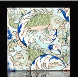 Doultons Patent Safety Back Tile - Two early 20th Century 6in dust pressed tiles decorated by hand,