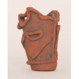 Rhys Davies - A terracotta beaker with applied tube line decoration, height 14cm, signed and dated