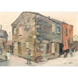 Fred Yates (1922 - 2008) - A street corner, oil on board, signed, framed, 24.5cm x 34.