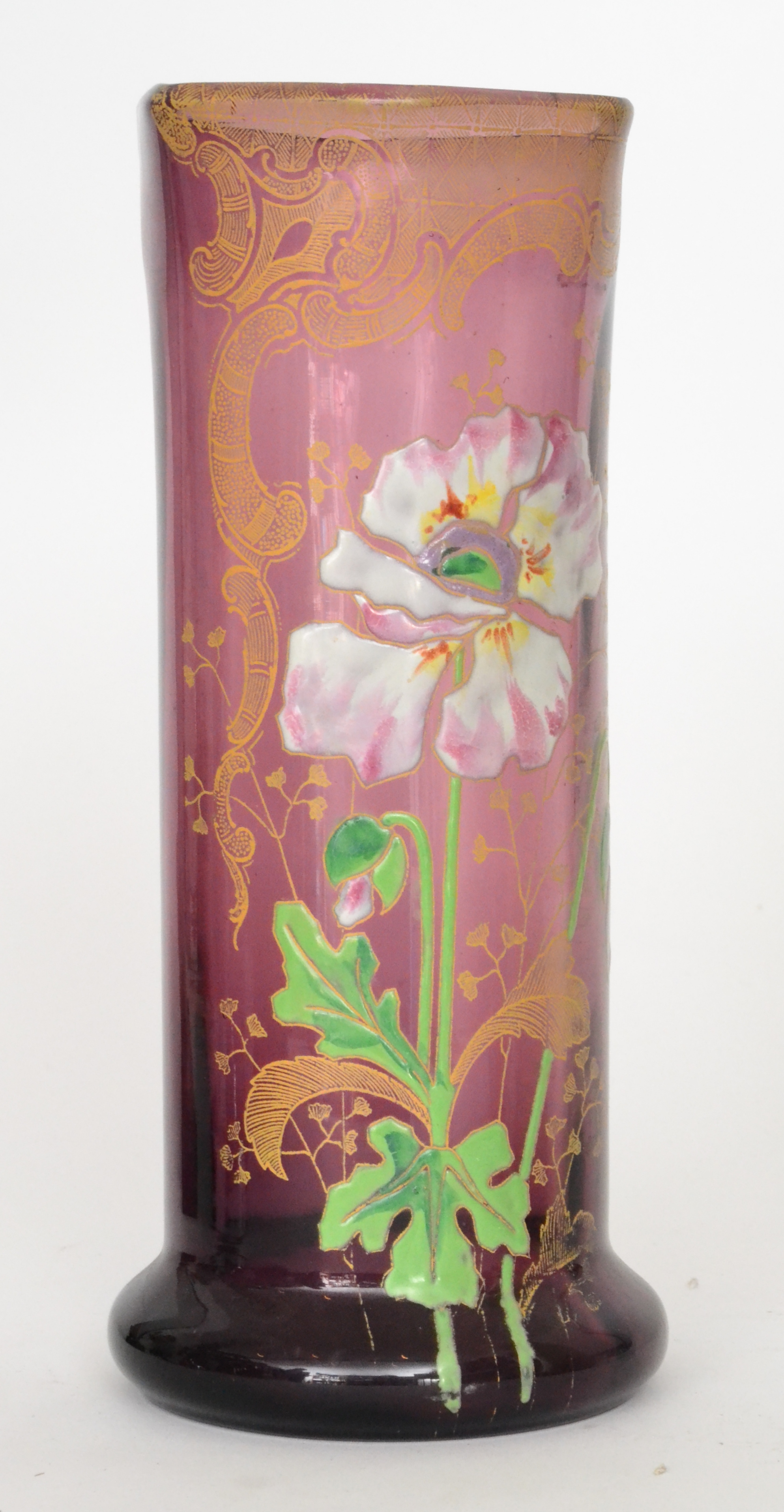 Mont Joye & Cie - An early 20th Century Art Nouveau glass vase of sleeve form with a hexagonal