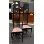 Frank Griffiths - A pair of high backed ebonised side chairs in the manner of Charles Rennie