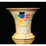 Clarice Cliff - Delecia Pansies - A shape 615 vase of footed flared form circa 1932, hand painted