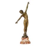 F. Ouillon Carrere - The Spear Dancer - A bronze study of a female dancer with outstretched arms,