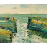 Fred Yates (1922 - 2008) - The harbour walls, oil on board, signed, framed, 26.