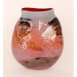 Phil Atrill - A contemporary studio glass vase of compressed form, the opaque body cased in red