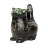 Upsala Ekeby - A post-war model of a plump cat decorated in a green glaze with incised detailing,