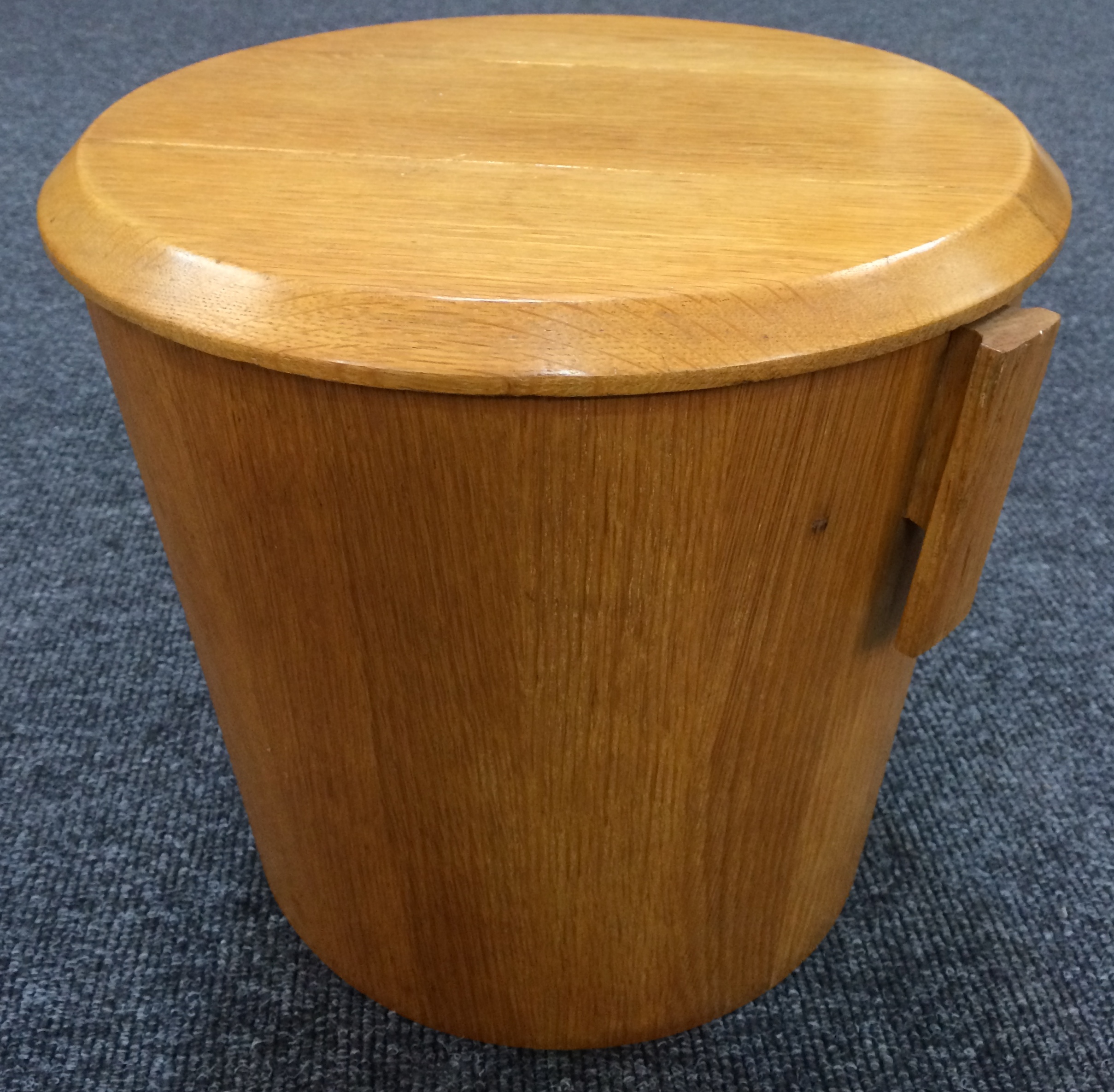 Drummond Woodware, Greenock - An Art Deco style oak coal bin of cylindrical form, bearing label,