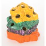 Clarice Cliff - Liberty Stripe - A rock form flower frog circa 1930, hand painted in yellow, green,