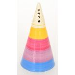 Clarice Cliff - Banded - A conical sugar sifter circa 1933, hand painted with yellow,