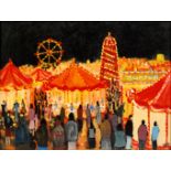 Michael Quirke (b. 1946) - The fairground, oil on board, signed with initials, framed, 20cm x