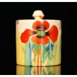 Clarice Cliff - Delecia Poppies - A drum preserve circa 1933, hand painted with stylised flowers