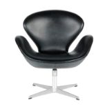 Arne Jacobsen - Fritz Hansen - A 'Swan' swivel chair, upholstered in black vinyl above an aluminium