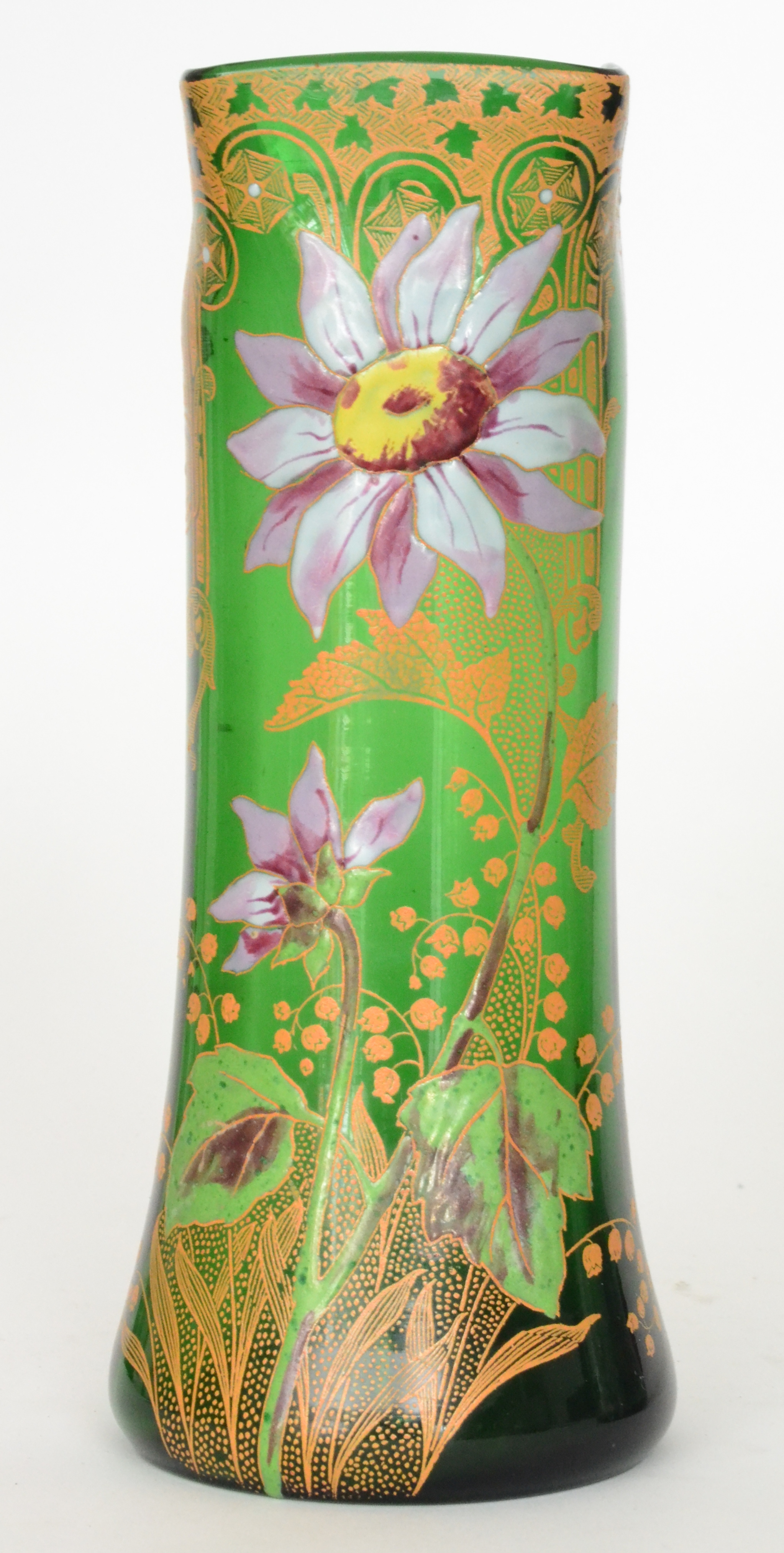 Mont Joye & Cie - An early 20th Century Art Nouveau glass vase of sleeve form with a hexagonal