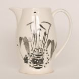 Eric Ravilious - Wedgwood - Garden Implements - A black and white lemonade jug decorated to one