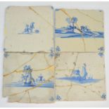 Unknown - Twelve early 19th Century 5in Delft plastic tiles each decorated in blue and white