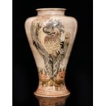 Andrew Hull - Cobridge - A footed baluster vase decorated with two hand painted grotesque birds