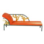 Hilton McConnico - A 1980s Cactus chaise with green iron frame decorated with gilt metal cactus to