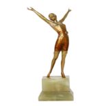 Lorenzl - Dancer - A bronze study of a standing woman with outstretched wearing an off the shoulder