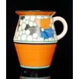 Clarice Cliff - Broth - A Tolphin shape water jug circa 1929, hand painted with a band of cobweb