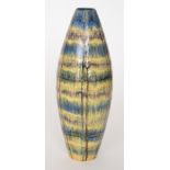 Jackie Strode - Cobridge - A Trial vase of swollen form decorated with a blue and yellow horizontal