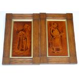 George Cartlidge - Sherwin & Cotton - 'The Monks', two oak framed 6 x 12in dust pressed tiles each